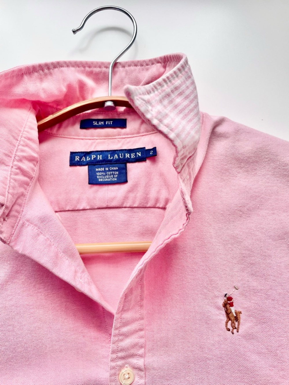 SOLD - Ralph Lauren Blue Label Pink Oxford Shirt Striped White Collar XS 2 Y2K - Picture 12 of 14